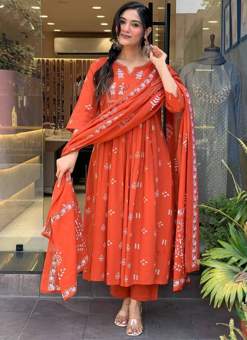 Premium Cotton Punjabi Suit with Sequins Embroidery & Khadi Dupatta