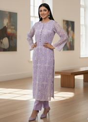 Lilac Silk Chikankari Co‑Ord Set with Divider Bottom 4