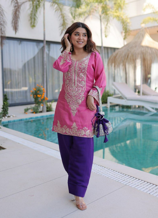 Viscose Embroidered Set with Batwa Bag