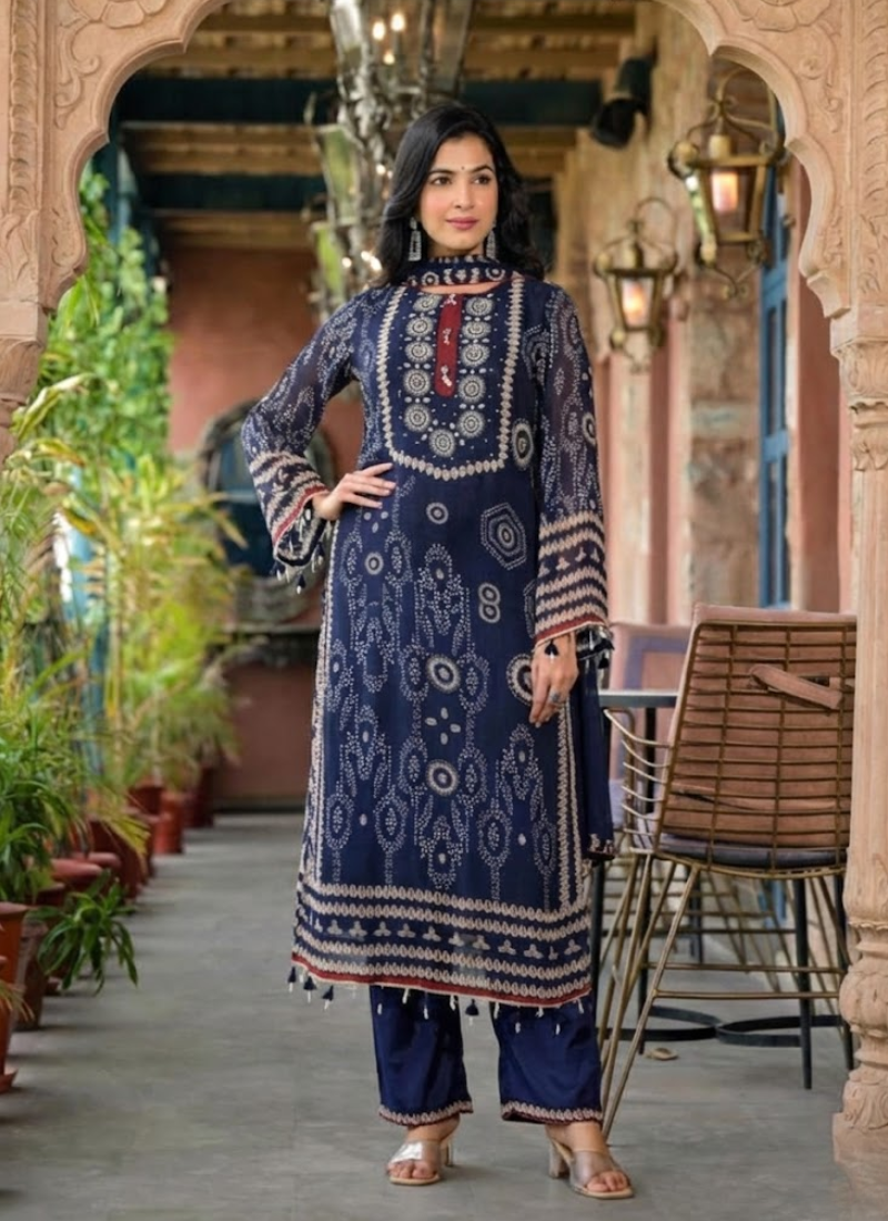 Women’s Blue Embroidered Pakistani Straight Suit