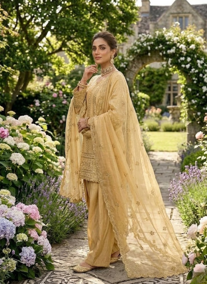 JMC Silk Palazzo Suit with Sequin &amp; Thread Work