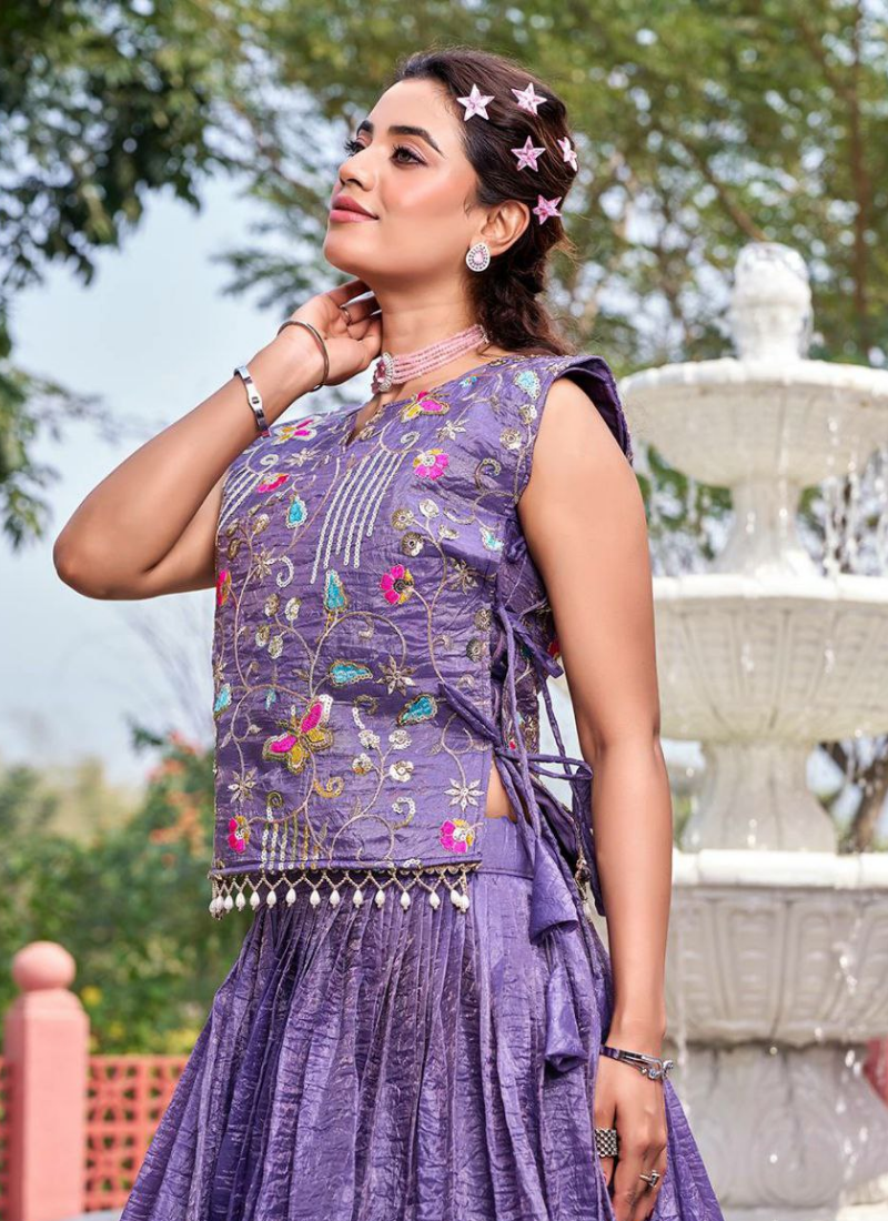 Gold Crush Lehenga Choli with Embroidered Shrug