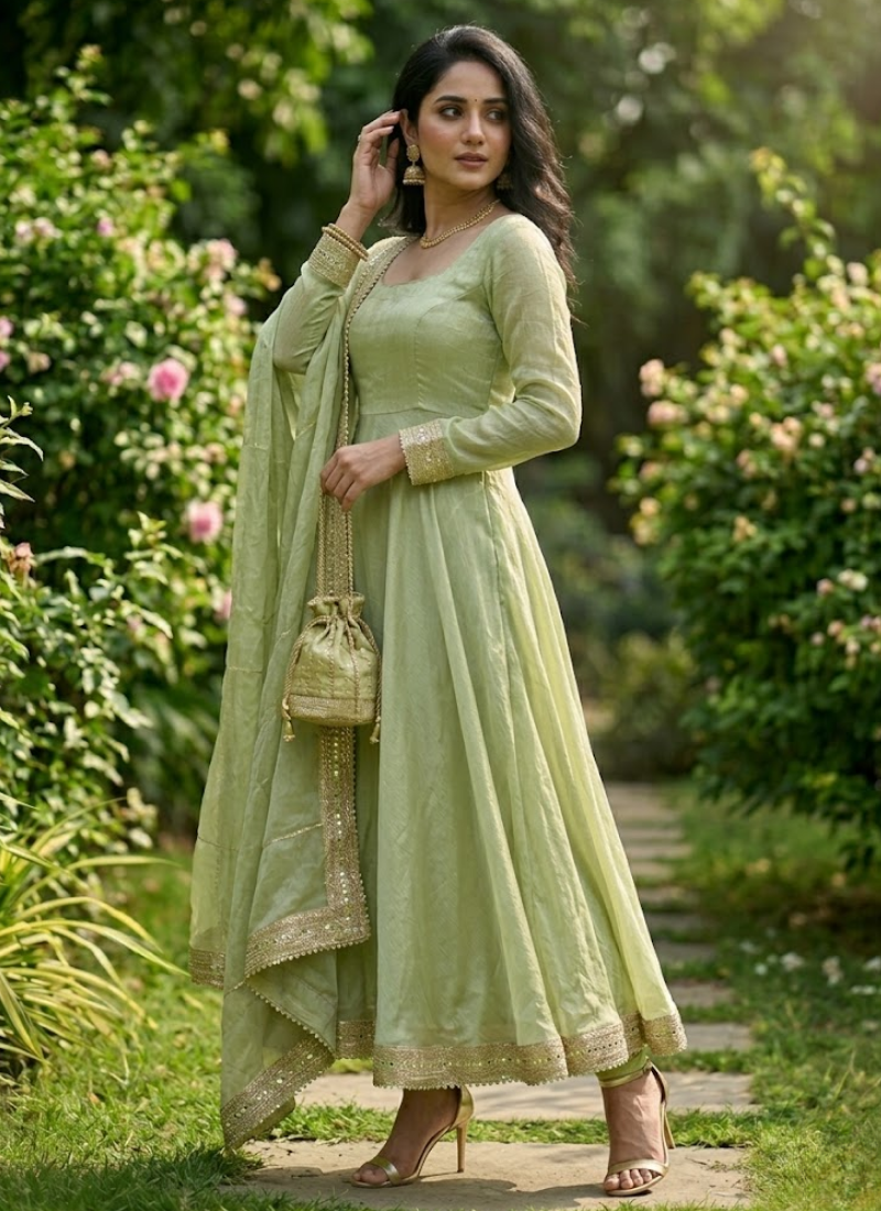 Fendy Silk Gown Set with Sequin &amp; Thread Work