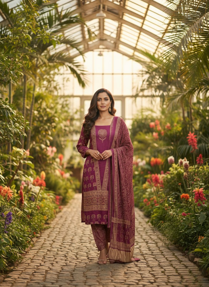 Pure Modal women’s Ajrak Salwar Suit – Kari Border Dupatta