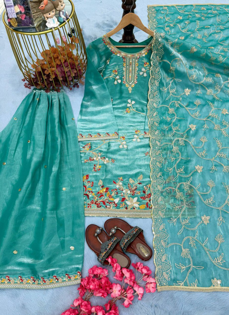 GMY Silk Sharara Suit with Heavy Sequins & Dori Embroidery + Dupatta