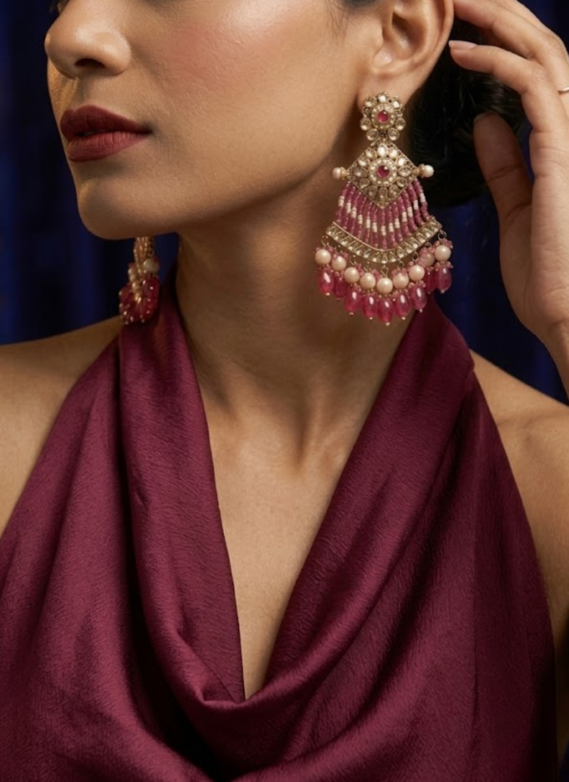Gautami Kundan Earrings – Brass Base with Moti Work - View 6