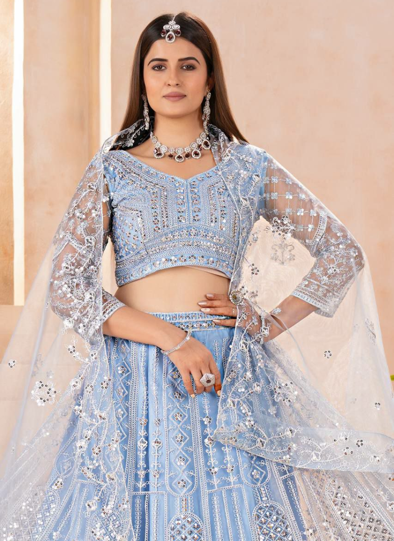 Butterfly Net Bridal Lehenga Choli with Sequins & Codding Embroidery + Dupatta
