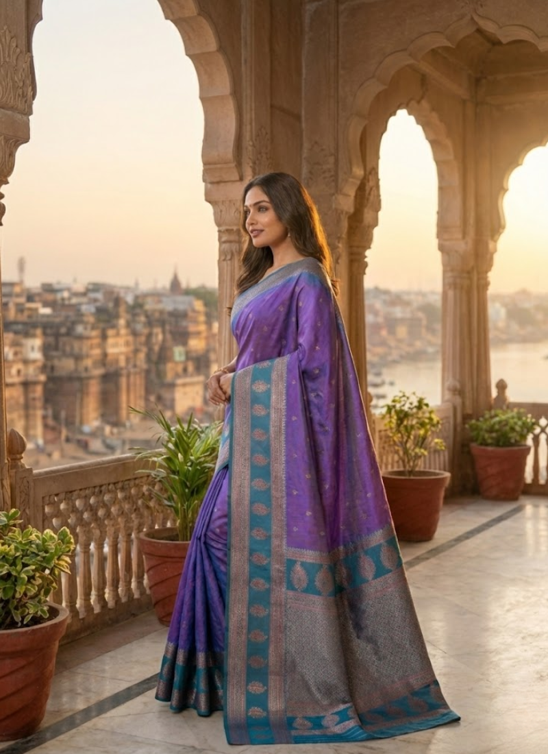Semi Ikkat Kanchi Saree – Elegant Weave