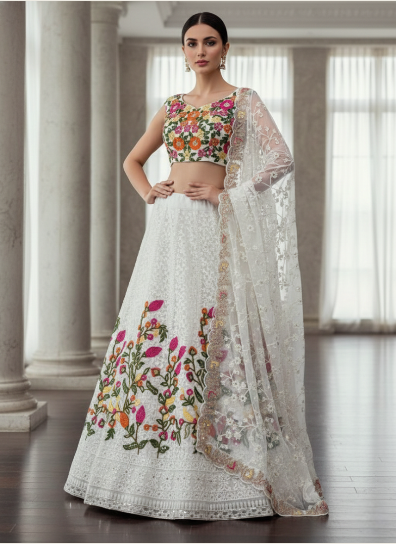Faux Georgette Lehenga Choli with Sequin Dupatta