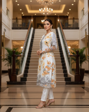White & Orange Organza Salwar Suit – Floral Print & Pipe Work 3