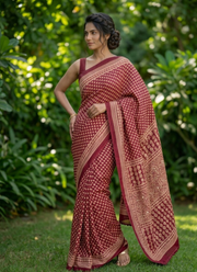 Ajrak Printed Silk Saree – Digital Print with Real Mirror Handwork & Satin Blouse 5