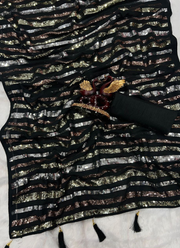 Heavy Georgette Saree with Triple Sequins Embroidery & Banglori Blouse Fabric 4