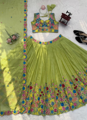 Tabby Organza Silk Lehenga Choli with Thread & Sequins Embroidery + Lace Dupatta 5