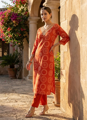 Orange Rayon Punjabi Suit with Embroidery & Taby Dupatta 2