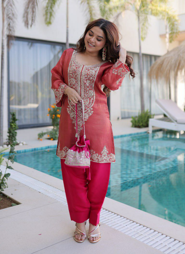 Viscose Embroidered Set with Batwa Bag