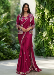 Party Jacket Saree – Heavy Crepe Satin Embroidery, Bollywood Designer Saree Online Australia 8