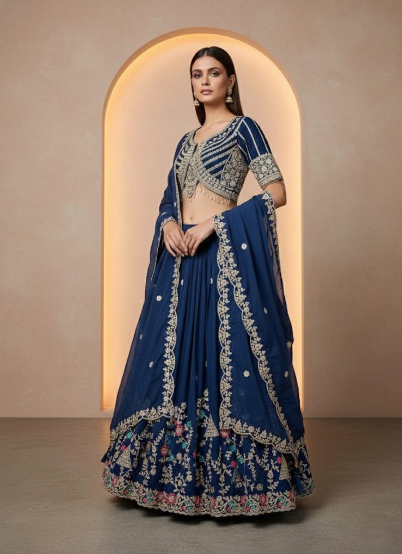 Vichitra Lehenga Choli with Sequin &amp; Cording Work