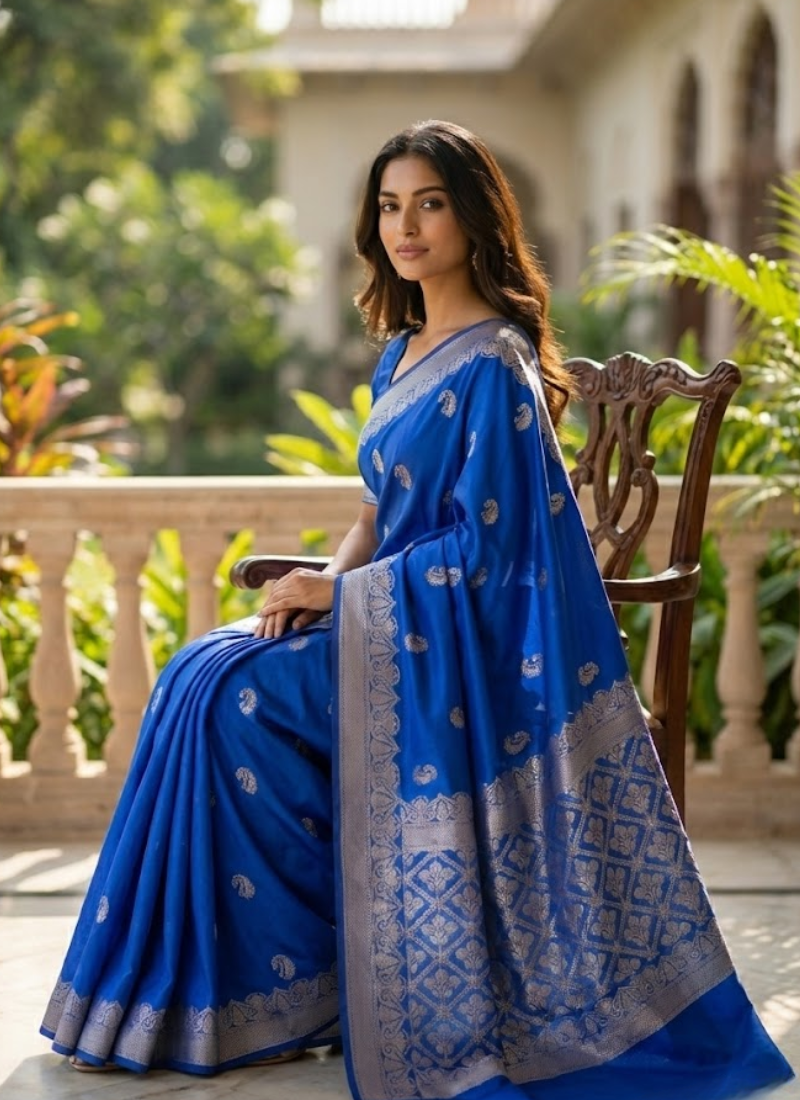 Royal Blue Banarasi Katan Silk Saree – Zari Work