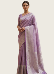 Light Onion Banarasi Tissue Silk Saree with Blouse Piece 1