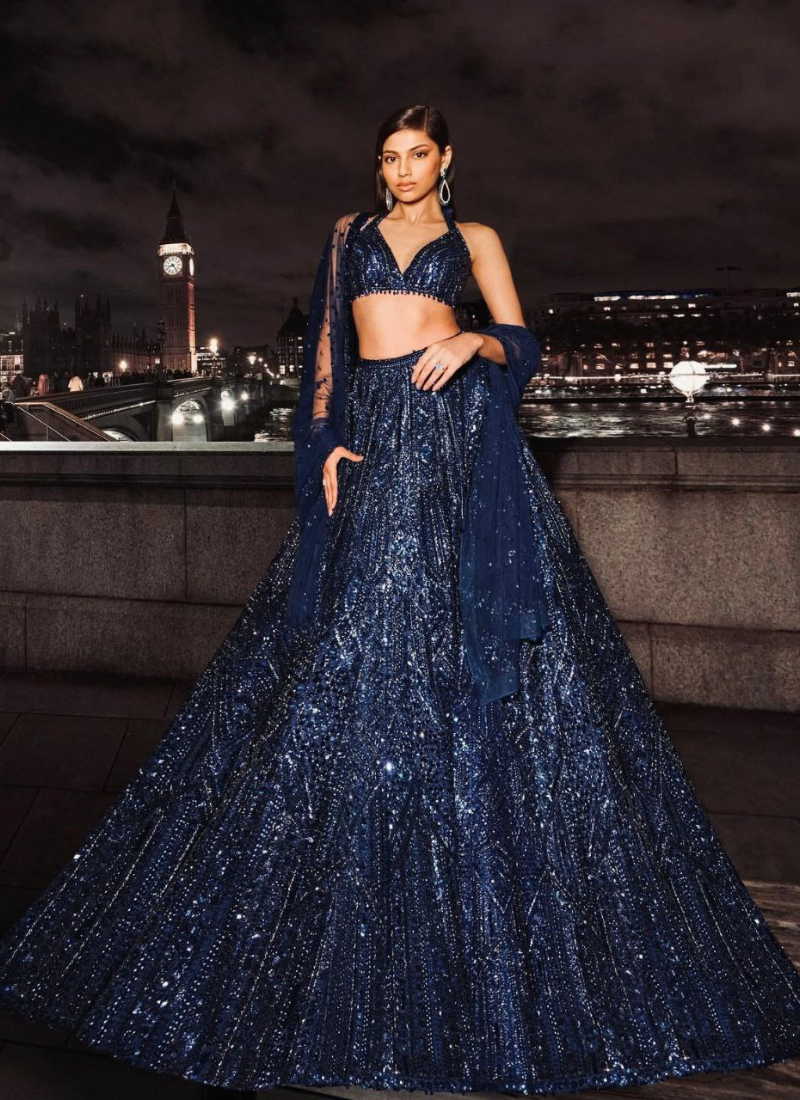 Net Lehenga Choli with Sequins & Dori Embroidery + Dupatta