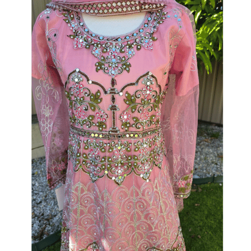 Pink Pakistani Anarkali Suit – Net Fabric with Embroidery