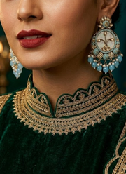 Sky Blue Kundan Chandbali with Moti Work 5