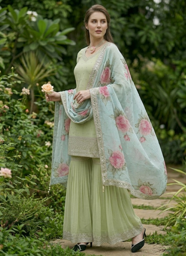 Georgette Sharara Set with Silk Dupatta Glow