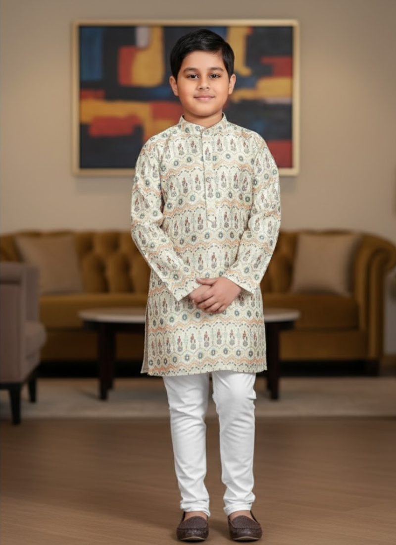 Multicolor Kids Kurta Pajama – Silk Kurta with Cotton Pyjama
