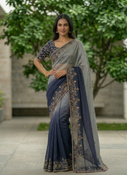Navy Soft Frendy Chiffon Saree 5