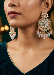 Sea Green with Baby Pink Kundan Earrings 5
