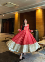 Anarkali Suit in Chinon Silk with Coding & Sequins Embroidery + Dupatta 8