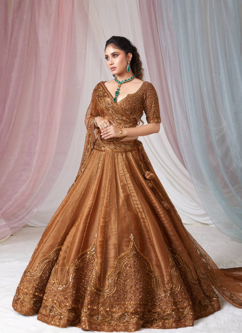 Satin Silk Lehenga Choli with Sequin &amp; Dori Work