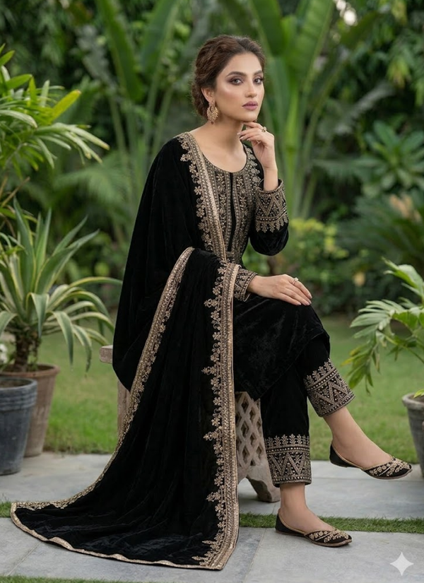 Velvet Embroidered Salwar Suit