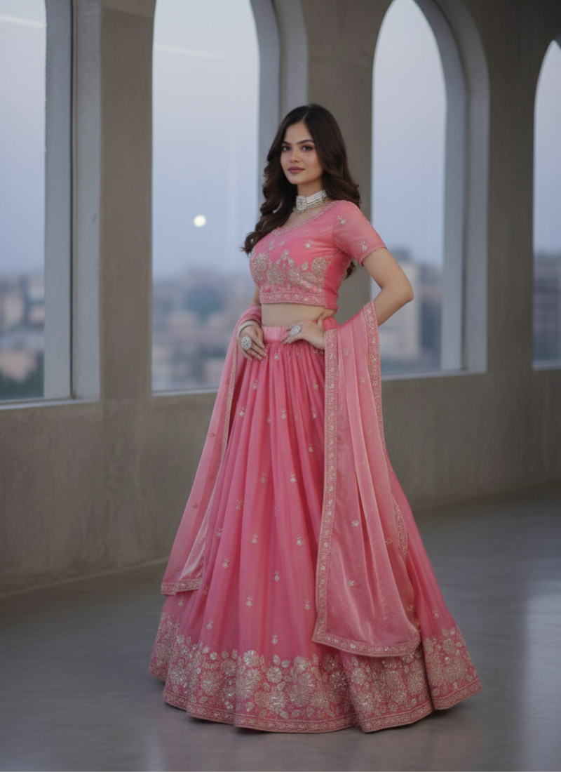 Fendi Silk Lehenga Choli with Dupatta