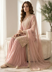 Faux Georgette Sharara Suit with Sequins & Pearl Moti Hand Work + Dupatta 3
