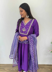 Dark Wine Chanderi Cotton Anarkali Gown with Taby Silk Dupatta 5