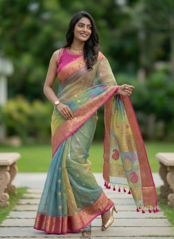 Pure Resham Muslin Banarasi Saree with Blouse