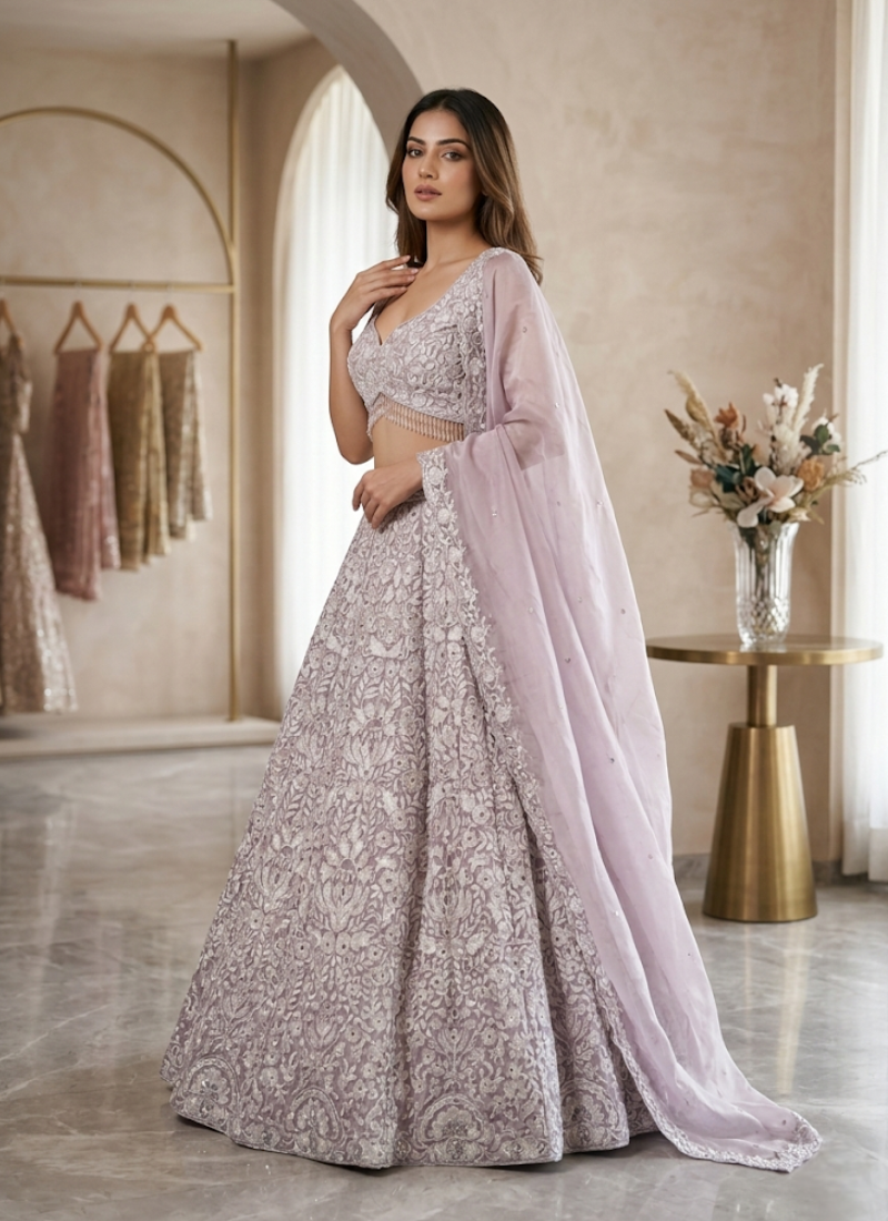 Silk Georgette Lehenga Choli with Mirror Work