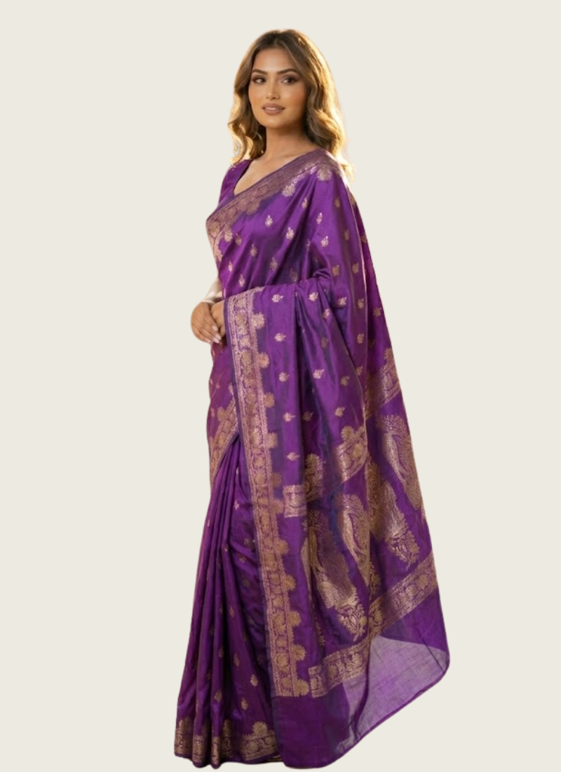 Rich Vibrant Purple Katan Silk Saree with Blouse