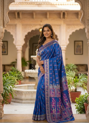 Royal Blue Sharnachura Silk Saree – Zari Work with Blouse Piece 5