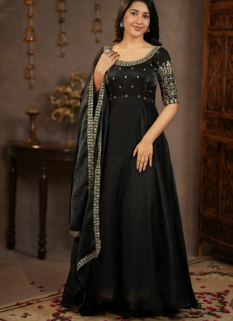 Crunchy Silk Anarkali Dress with Embroidery & Dupatta (Sizes S–XXXL) Australia