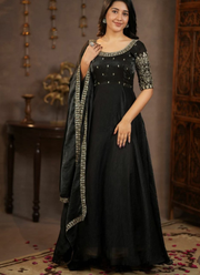 Crunchy Silk Anarkali Dress with Embroidery & Dupatta (Sizes S–XXXL) 3
