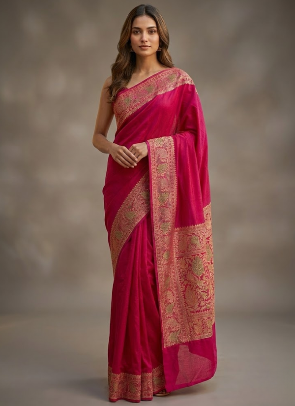 Magenta Color Banarasi Silk Saree – Mina Work with Blouse Piece