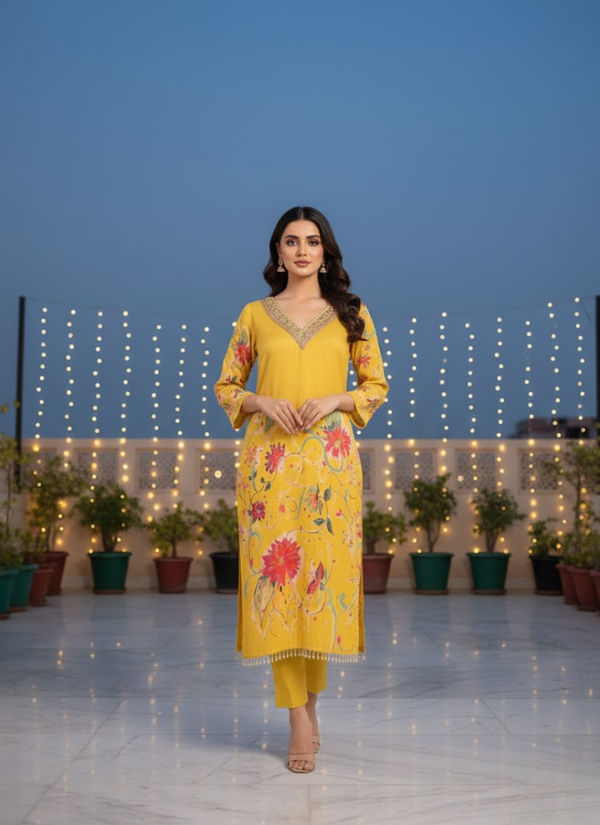 Pakistani Silk Salwar Suit with Mirror & Stone Work