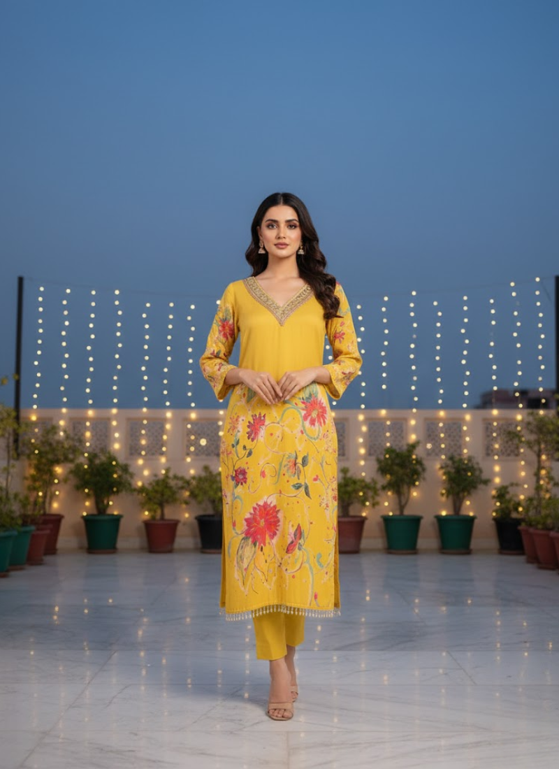 Pakistani Silk Salwar Suit with Mirror & Stone Work