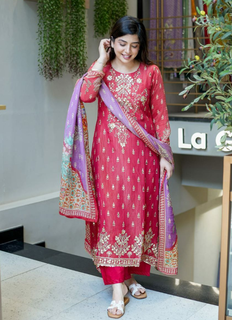 Handcrafted Punjabi Suit with Katha Embroidery & Mirror Work Dupatta