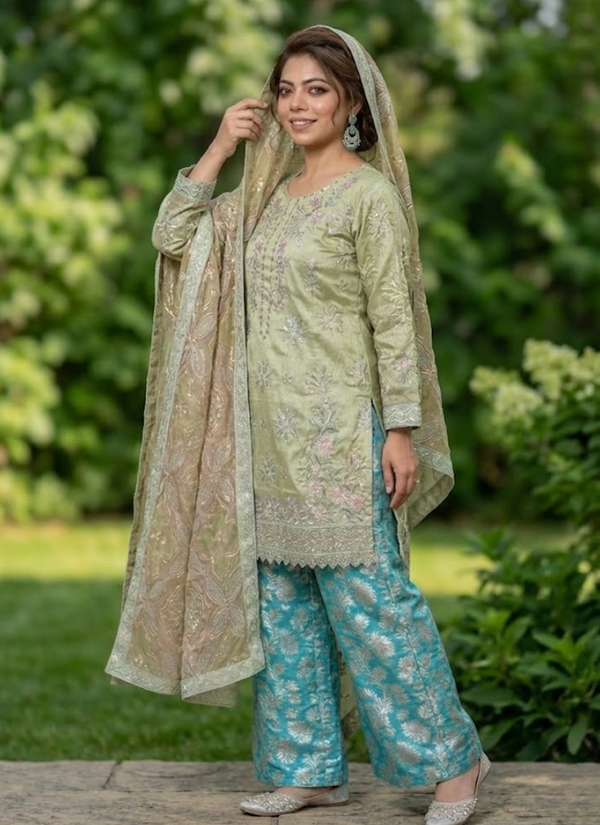 White Farshi Salwar Suit with Embroidery