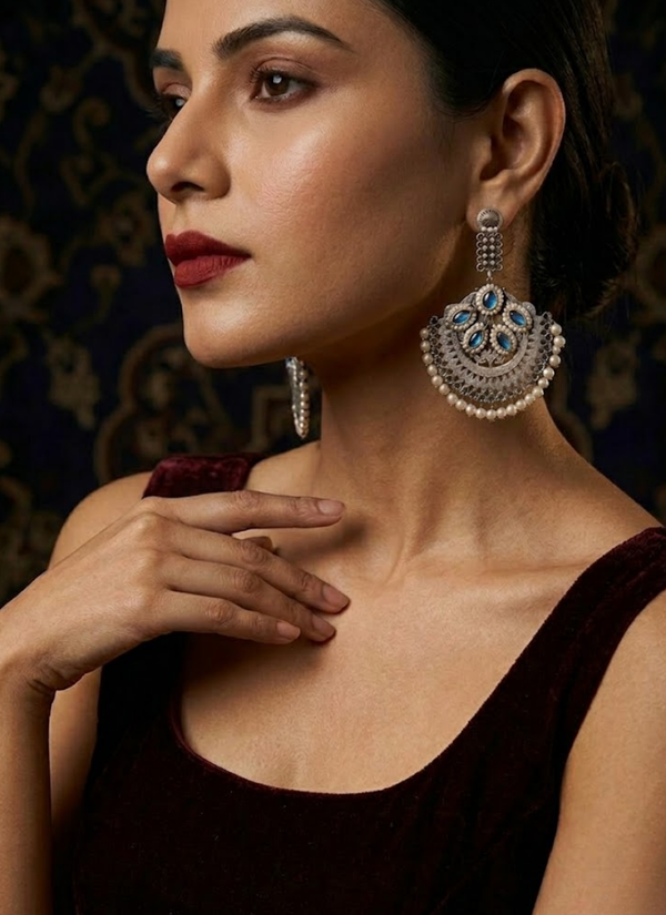 Sofia Blue Silver Replica Earrings, affordable kundan jewelry in Australia