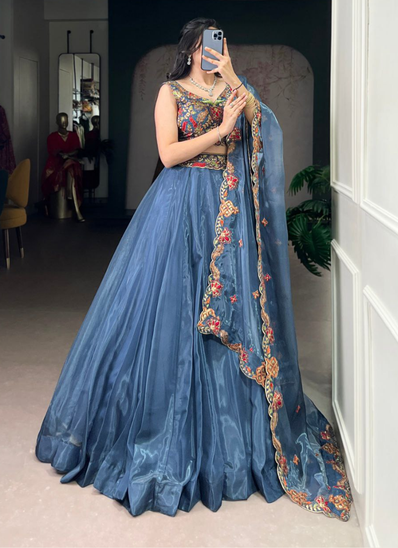 Chanda Silk Sequins Embroidered Lehenga Set