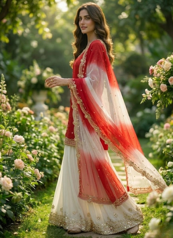 French Crepe Salwar Suit with Organza Dupatta
